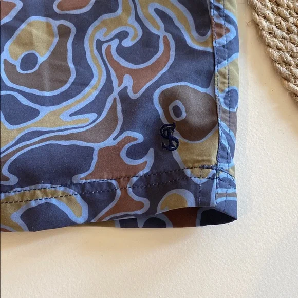 Todd Snyder Abstract Blue and Brown Swim Trunks Sz L.SEE PICTURES. Box23
